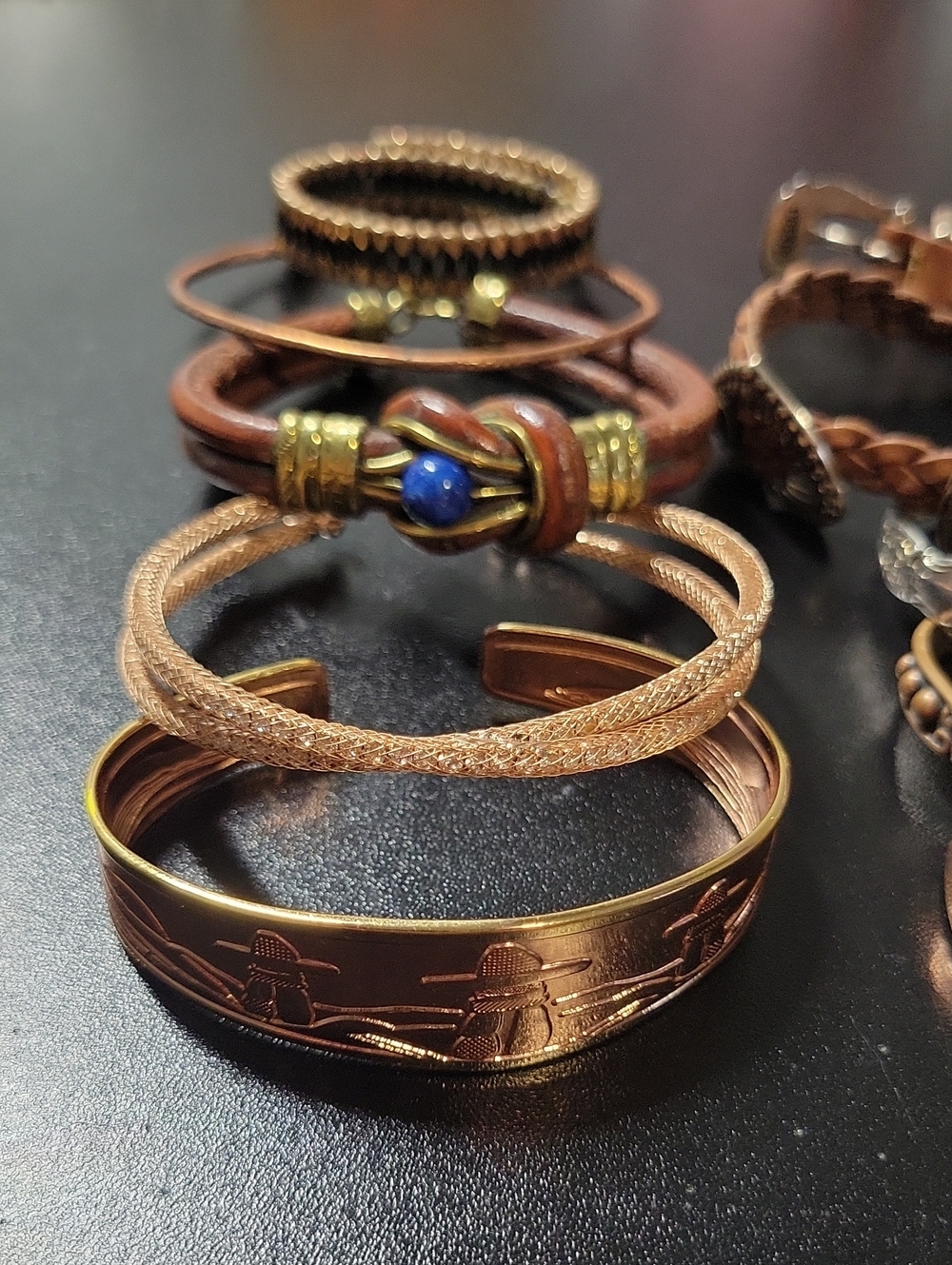 Handcrafted Copper and Blue Bead Women's Bracelet Lot